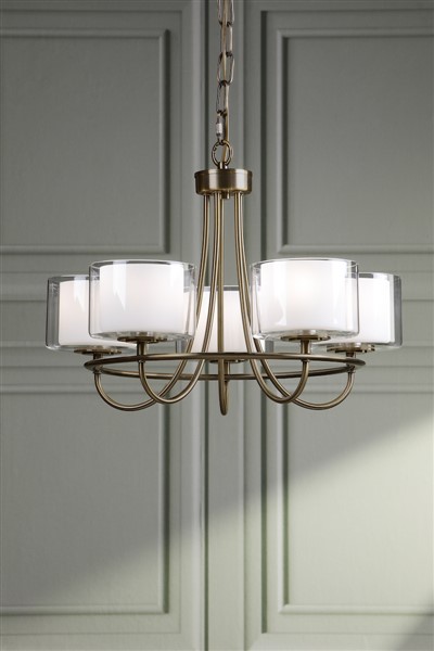 (image for) Laura Ashley Southwell 5 Light Armed Pendant Antique Brass and Opal Glass